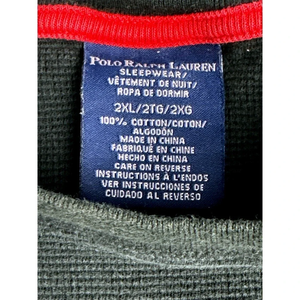 Polo Ralph Lauren Mens 2XL Black Waffle Knit Thermal Crewneck Sleepwear Top